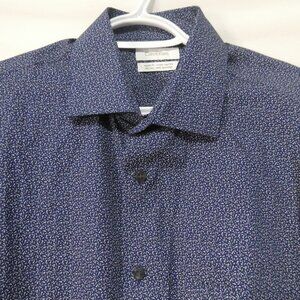 CALVIN KLEIN - Regular Fit | 16 34-35 large | Elegant Dark Blue Patterned Shirt